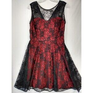 Fiesta Red Lace Whimsigoth Dress Large Fit Flare Vampy Grunge Fairy Y2K Party